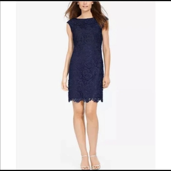 Ralph Lauren Navy Lace Sheath Dress - Picture 3 of 12
